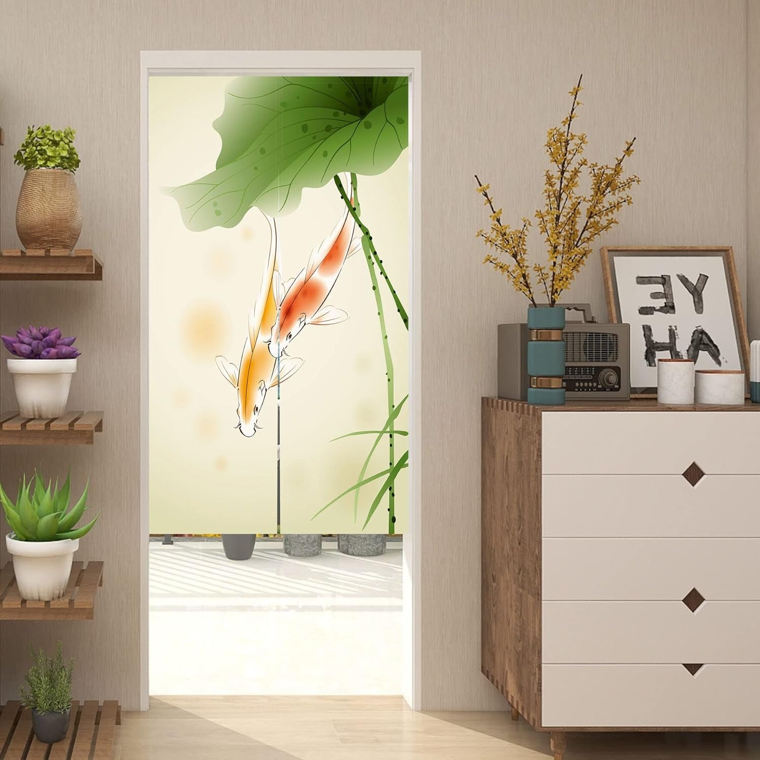 Gobelin w stylu japońskim, gruby len noren, długi lotosowy dom - Akcesoria i Dekoracje Naty Shop