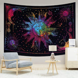 Gobelin słońce księżyc gwiazda duchowa estetyczna tęcza bawełniana Strona główna - Akcesoria i dekoracje Naty Shop Tęcza 150L X 137B Cm