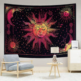 Gobelin słońce księżyc gwiazda duchowa estetyczna tęcza bawełniana Strona główna - Akcesoria i dekoracje Naty Shop Czerwony 210L X 140B Cm