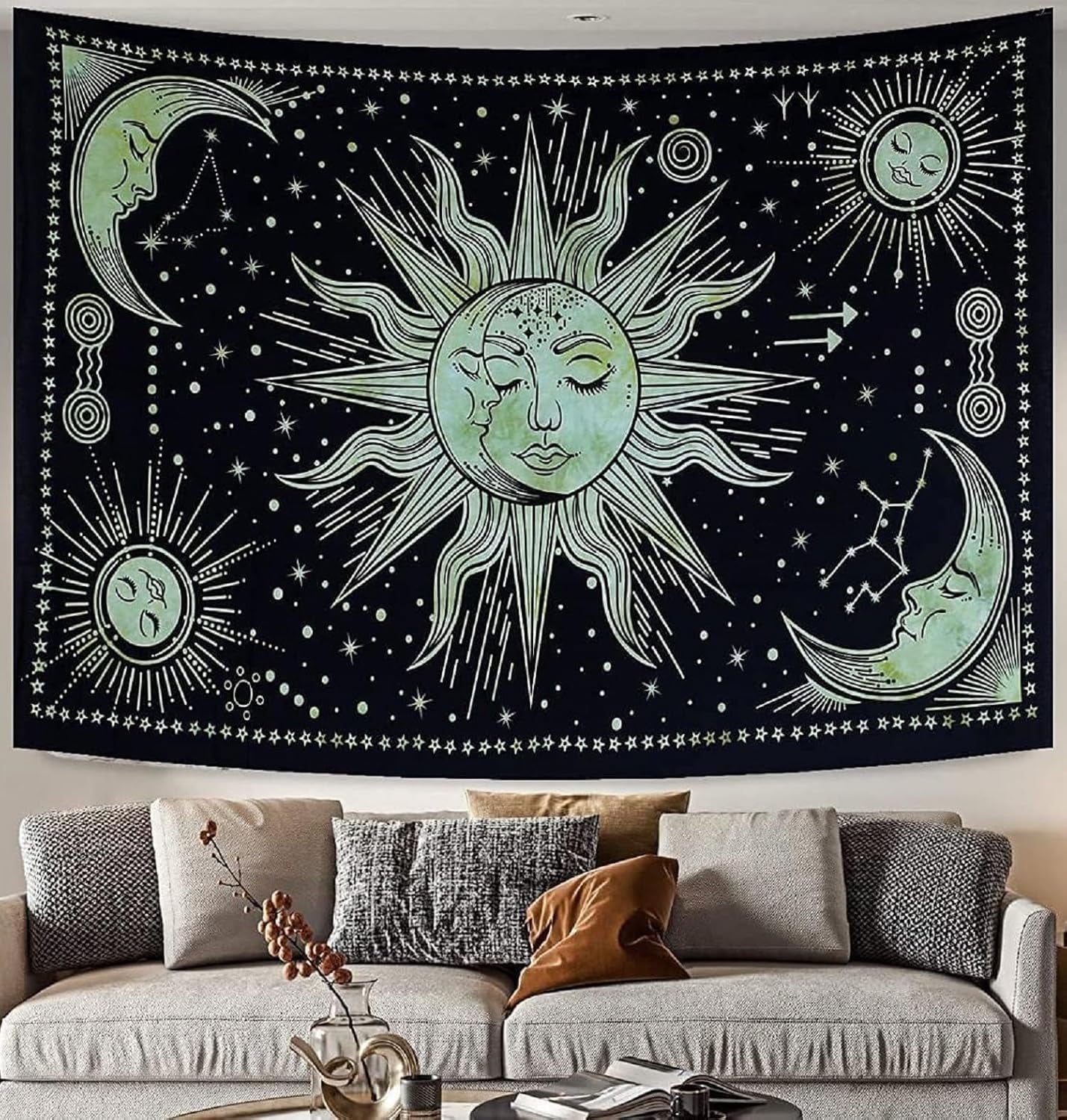 Gobelin słońce księżyc gwiazda duchowa estetyczna tęcza bawełniana Strona główna - Akcesoria i dekoracje Naty Shop Pozdrowienia 210L X 140B Cm