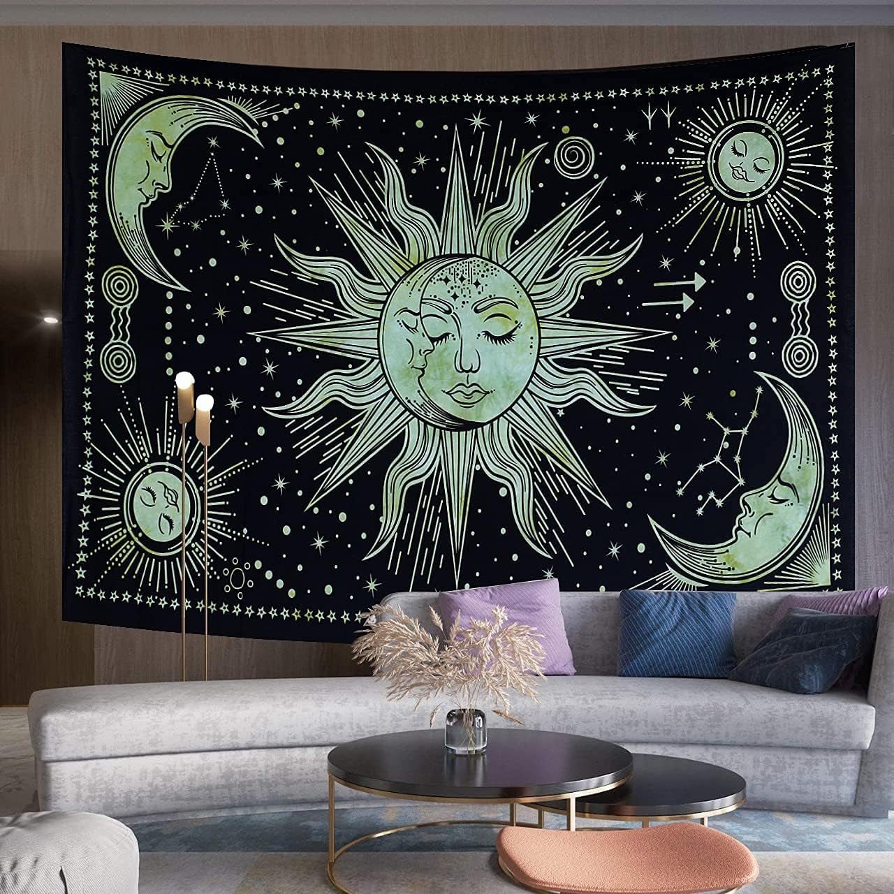Gobelin słońce księżyc gwiazda duchowa estetyczna tęcza bawełniana Strona główna - Akcesoria i dekoracje Naty Shop Pozdrowienia 150L X 137B Cm