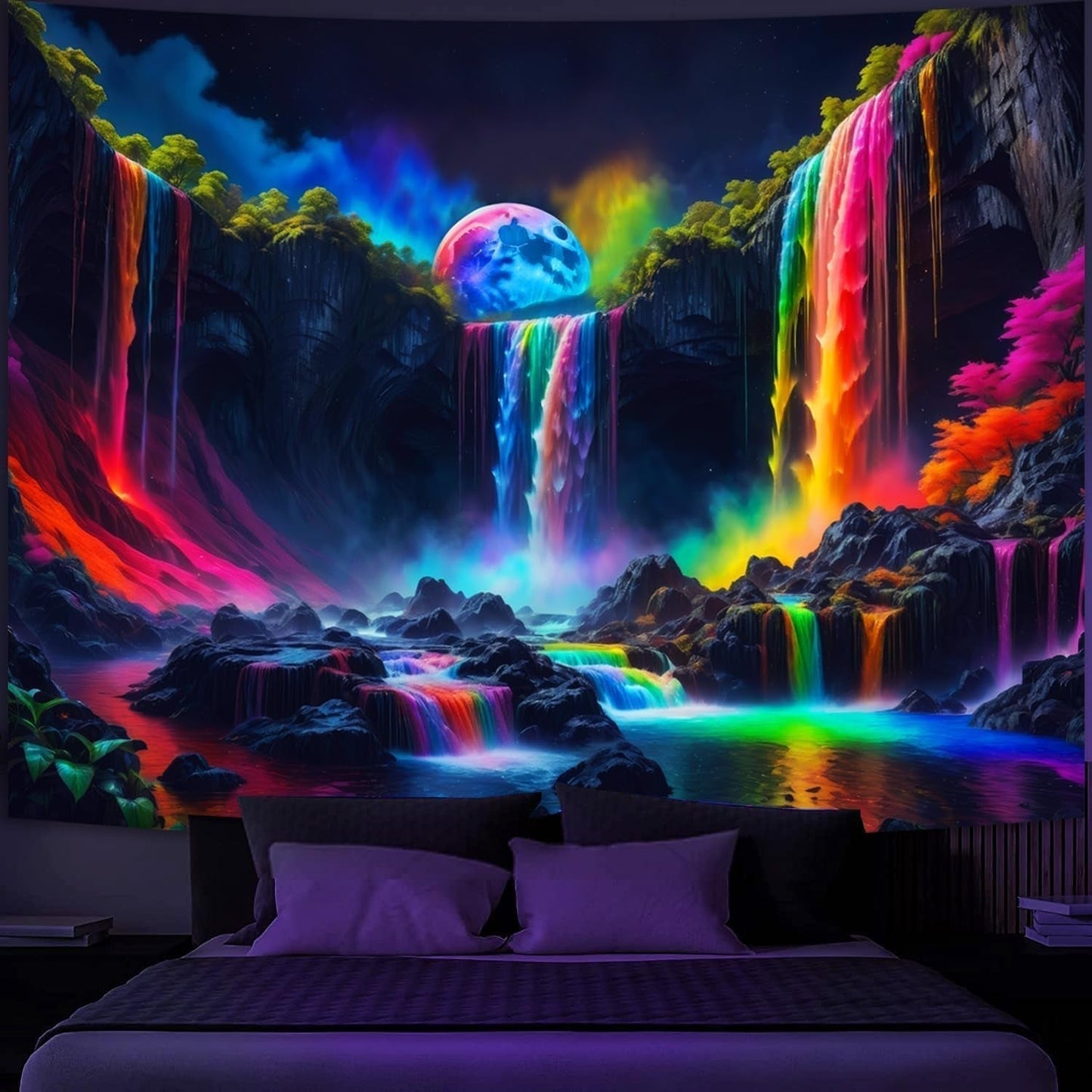 Gobelin gobelin planetarny wodospad fantasy czarne światło Strona główna - Akcesoria i dekoracje Naty Shop 150L X 130B Cm
