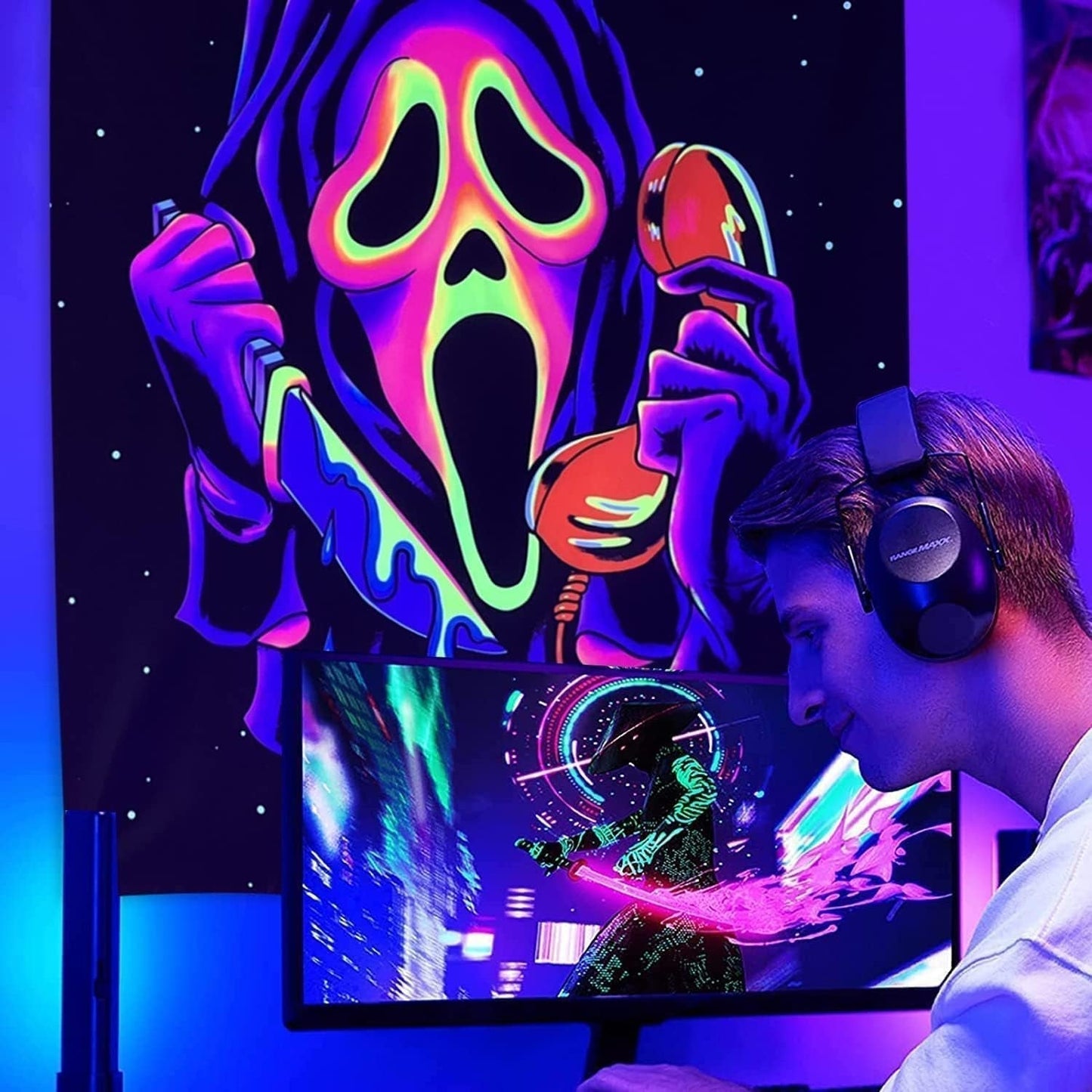 Gobelin gobelin horror twarz czarne światło duchy reaktywne Strona główna - Akcesoria i dekoracje Naty Shop