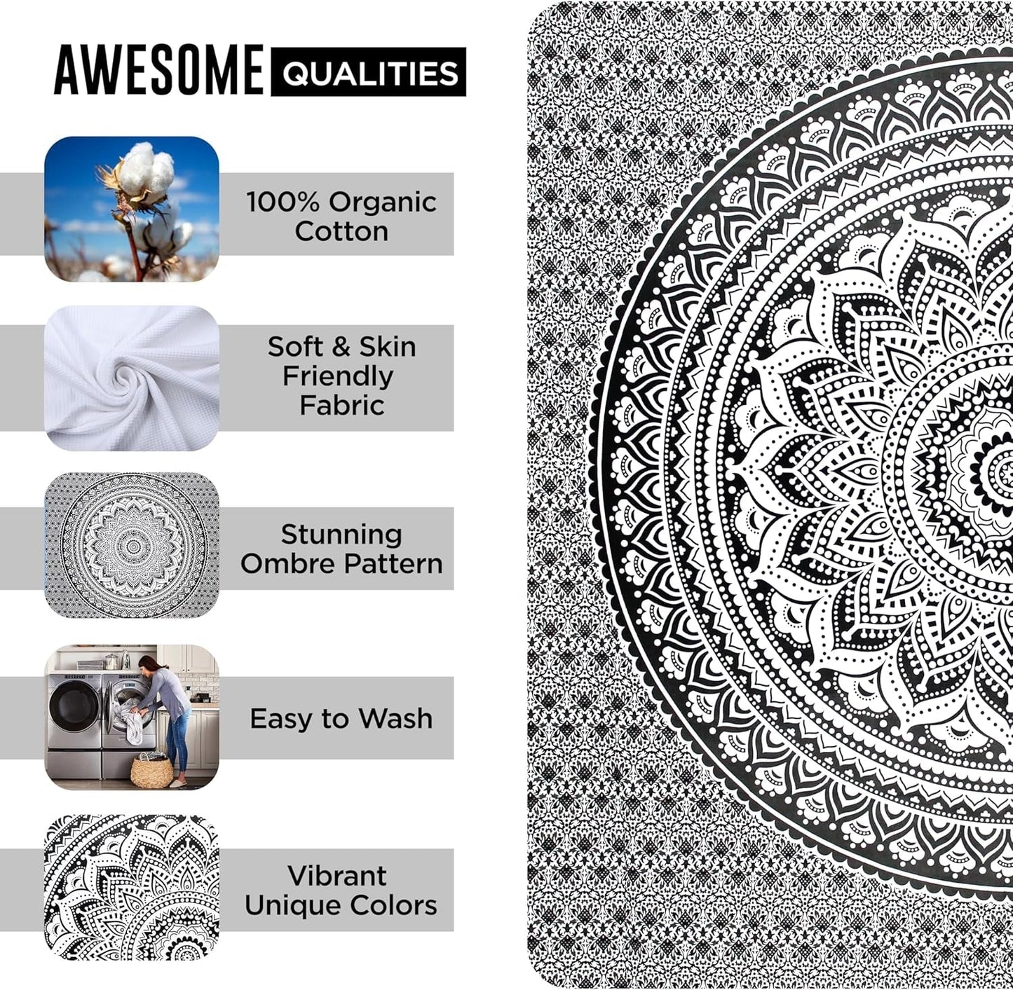 Gobelin gobelinowy mandala szary czarny tkanina ścienna Strona główna - Akcesoria i dekoracje Naty Shop