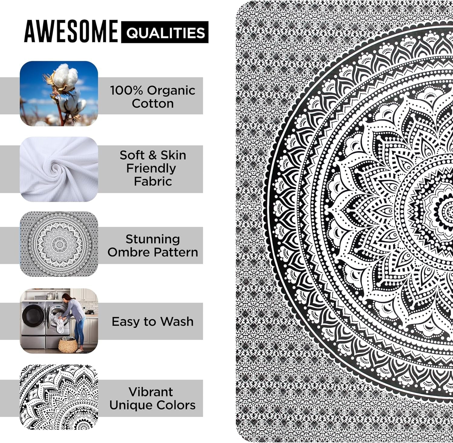 Gobelin gobelinowy mandala szary czarny tkanina ścienna Strona główna - Akcesoria i dekoracje Naty Shop