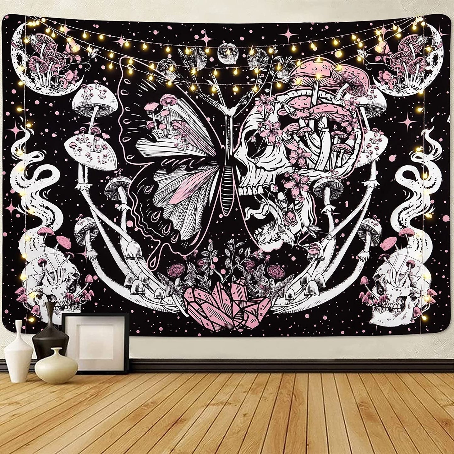 Gobelin yrendenge motyle szkielet grzyby dom gwiazdki księżyc Strona główna - Akcesoria i dekoracje Naty Shop Czaszka grzyb ćma 150X130Cm