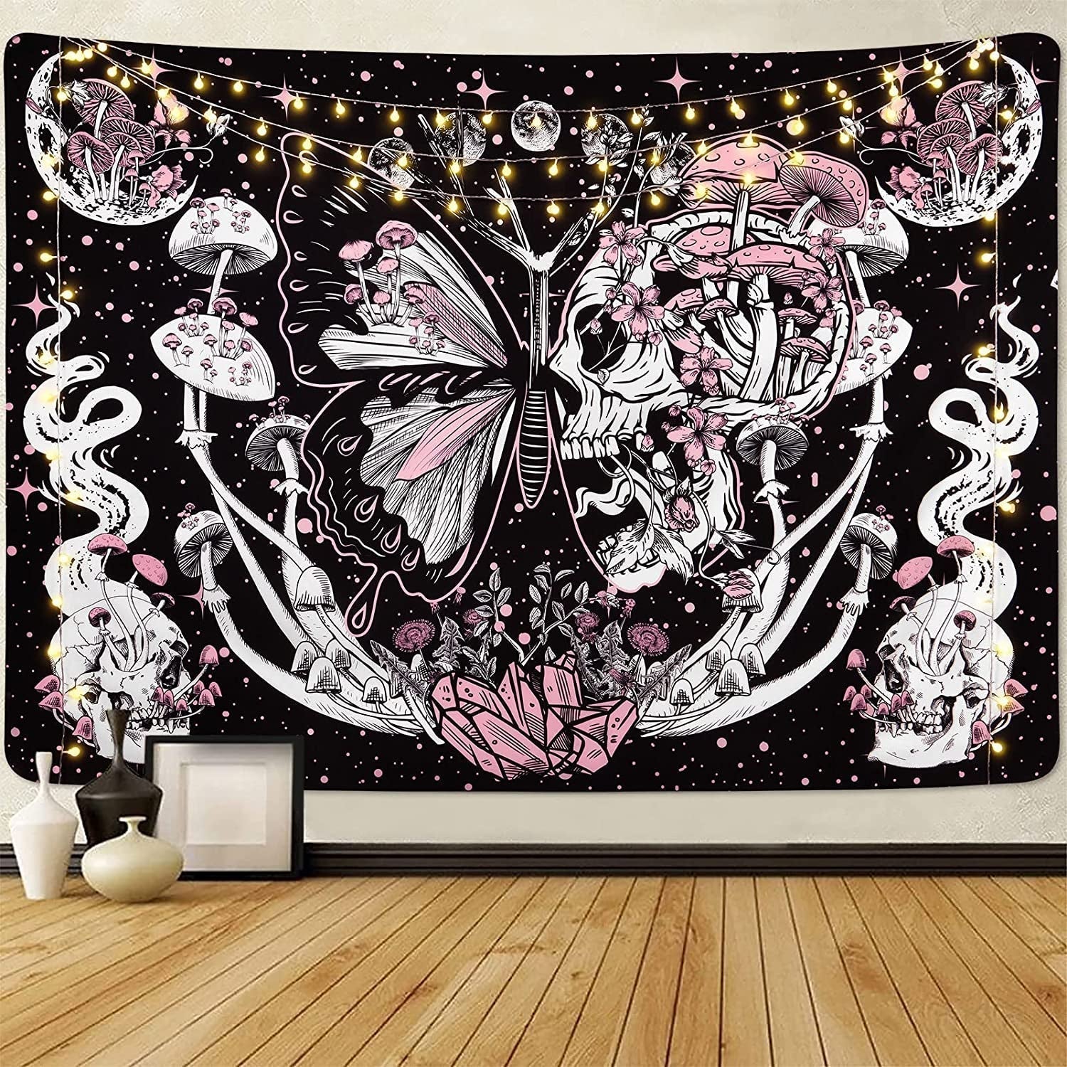 Gobelin yrendenge motyle szkielet grzyby dom gwiazdki księżyc Strona główna - Akcesoria i dekoracje Naty Shop Czaszka grzyb ćma 150X130Cm
