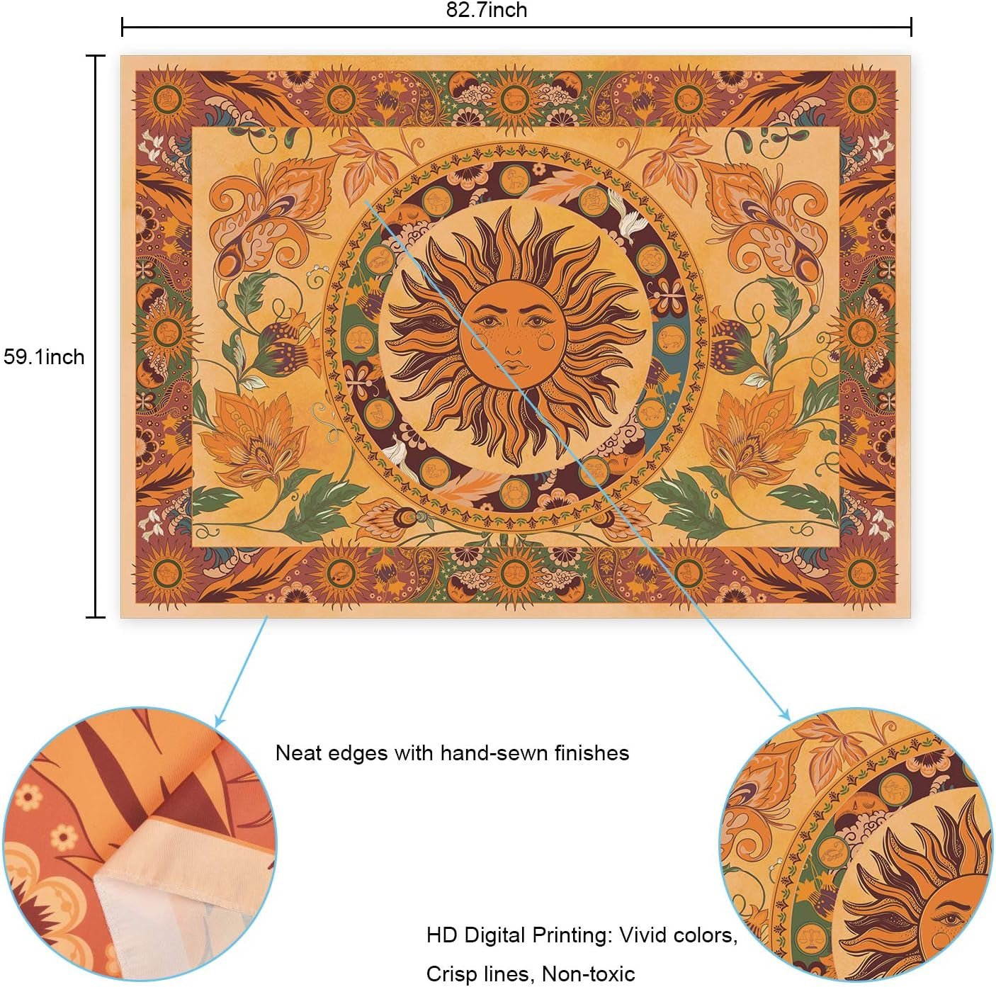 Gobelin yugarlibi płonące słońce wiosenne kwiaty vintage ściana Strona główna - Akcesoria i dekoracje Naty Shop