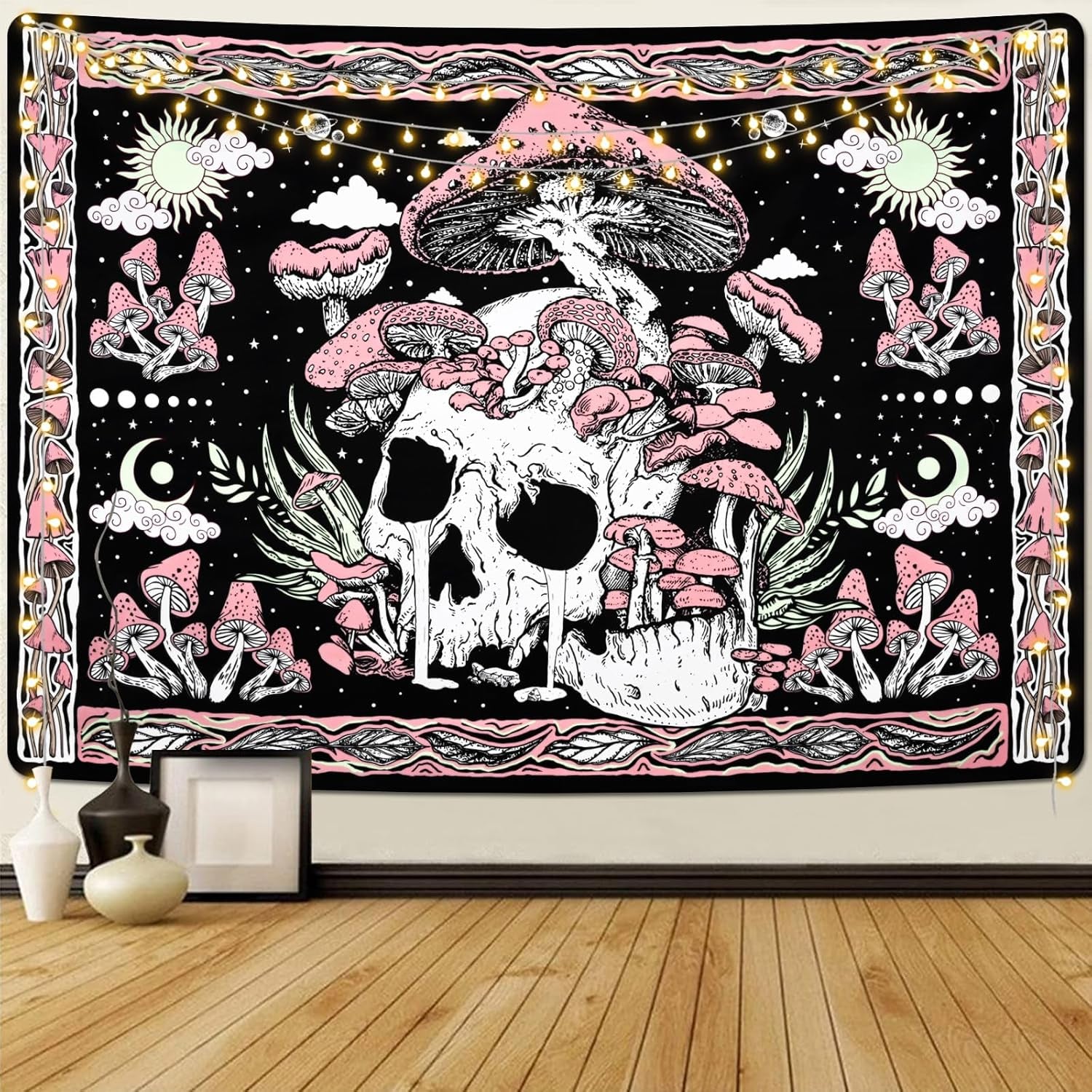 Gobelin yugarlibi różowa czaszka grzyby szkielet Strona główna - Akcesoria i dekoracje Naty Shop Różowy 150L X 130B Cm