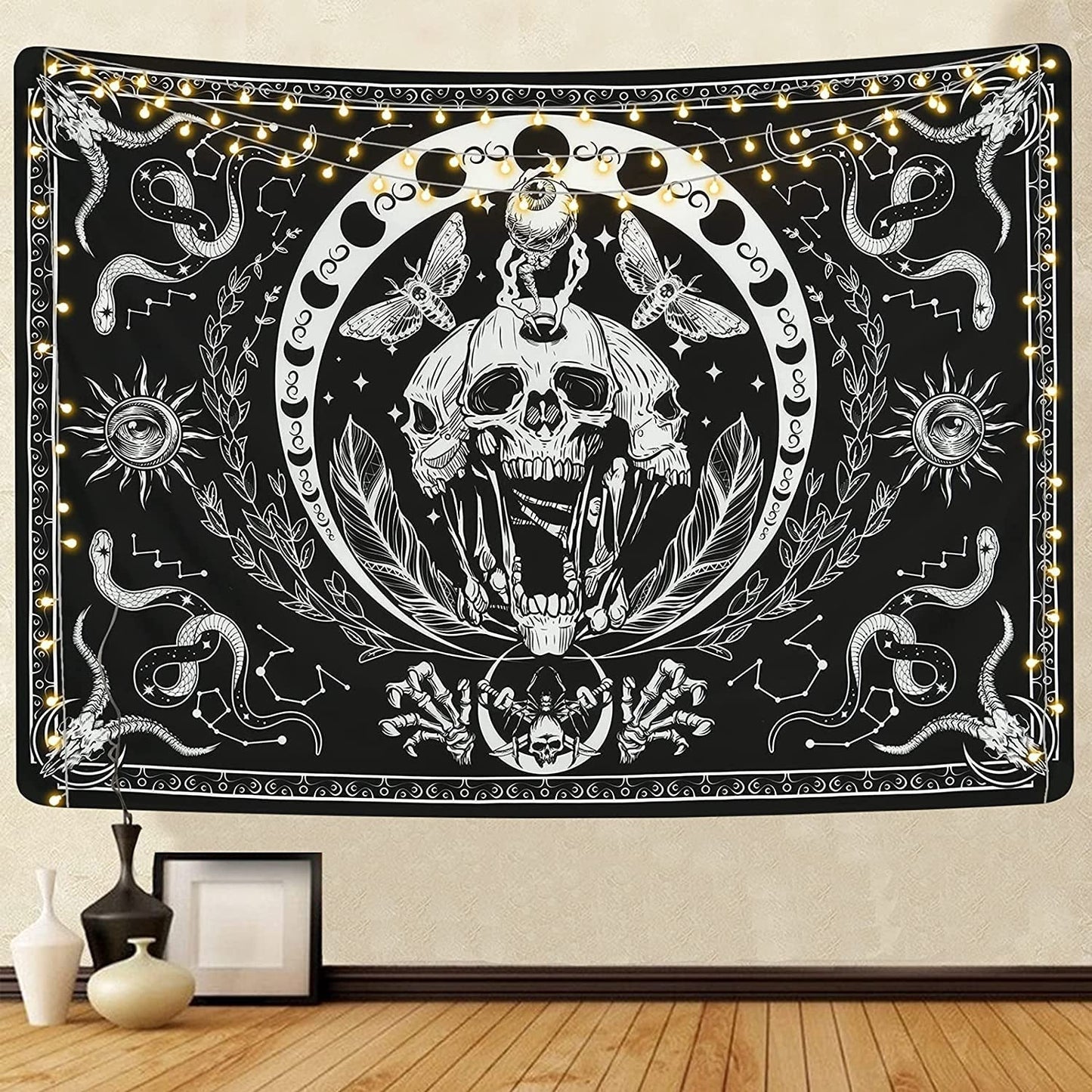 Gobelin yugarlibi szkielet czarny wąż ćma estetyczne płótno Strona główna - Akcesoria i dekoracje Naty Shop Czarny 150L X 130B Cm