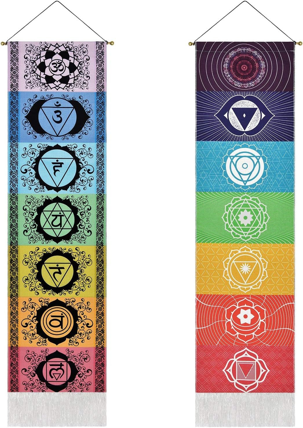 Zestaw gobelinów yugarlibi z wisiorkami czakr medytacja joga trippy Strona główna - Akcesoria i dekoracje Naty Shop Chakra biały i czarny 130X32.5Cm