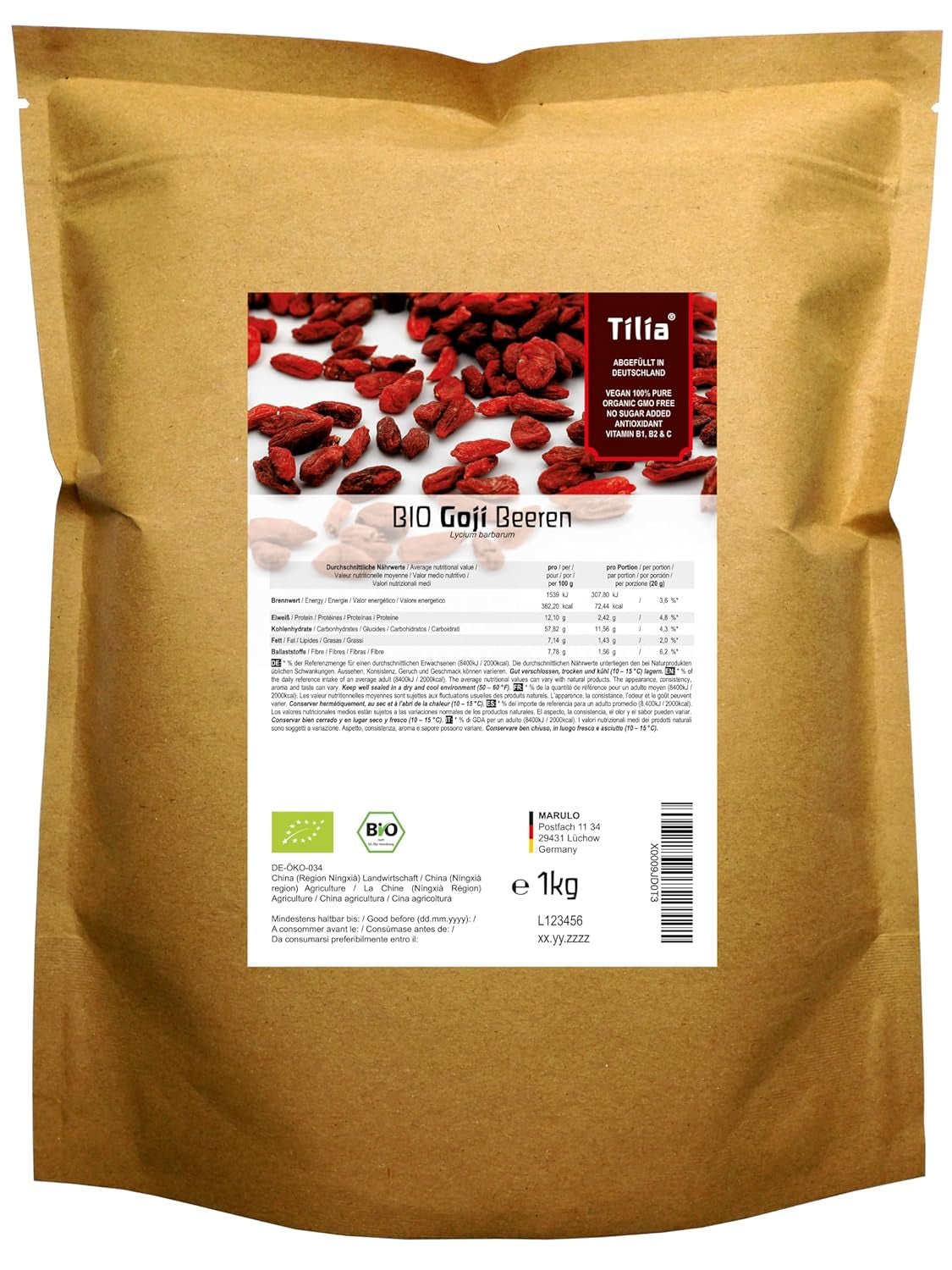Tilia BIO Jagody Goji 1 kg Naty Shop produkty suszone 1 kg (1 opakowanie)