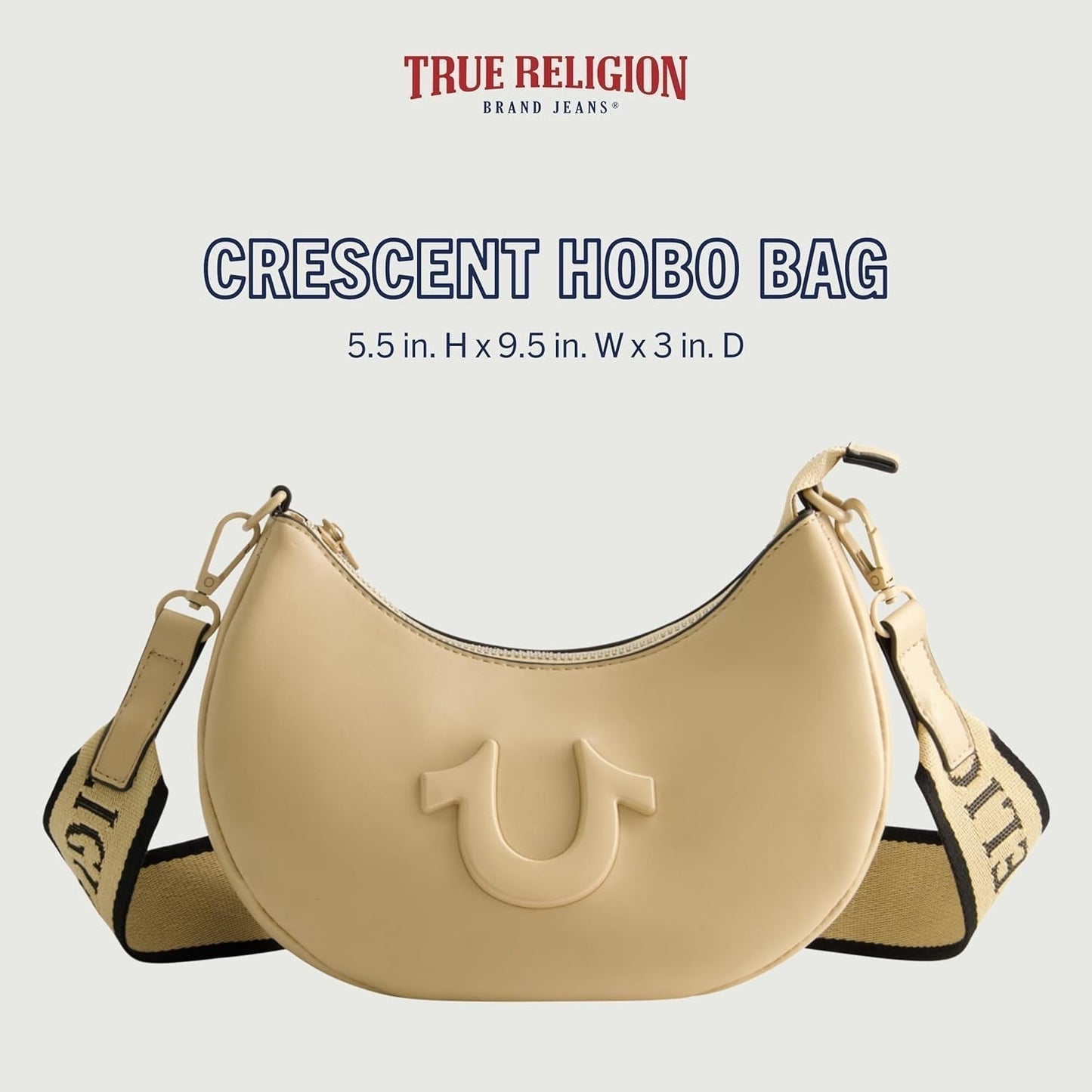 Damska torebka na ramię True Religion, torebka Hobo w kształcie półksiężyca z regulowanym, odpinanym paskiem i logo podkowy Torby damskie Naty Shop