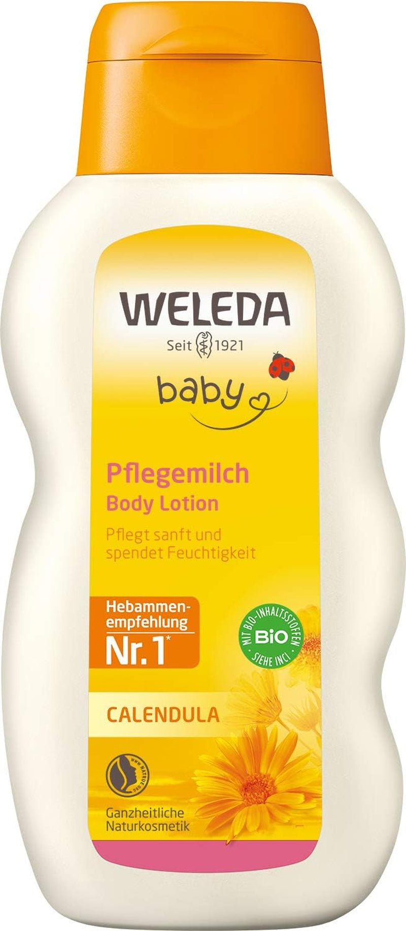 WELEDA Organic Baby Calendula Care Milk - Naturalny kosmetyczny balsam do ciała z olejkiem migdałowym i woskiem pszczelim do pielęgnacji i oczyszczania suchej skóry dziecka. Delikatny balsam do pielęgnacji skóry niemowląt i dzieci (1x 200ml) Dzieci - Kąpiel i pielęgnacja Naty Shop Tytuł domyślny