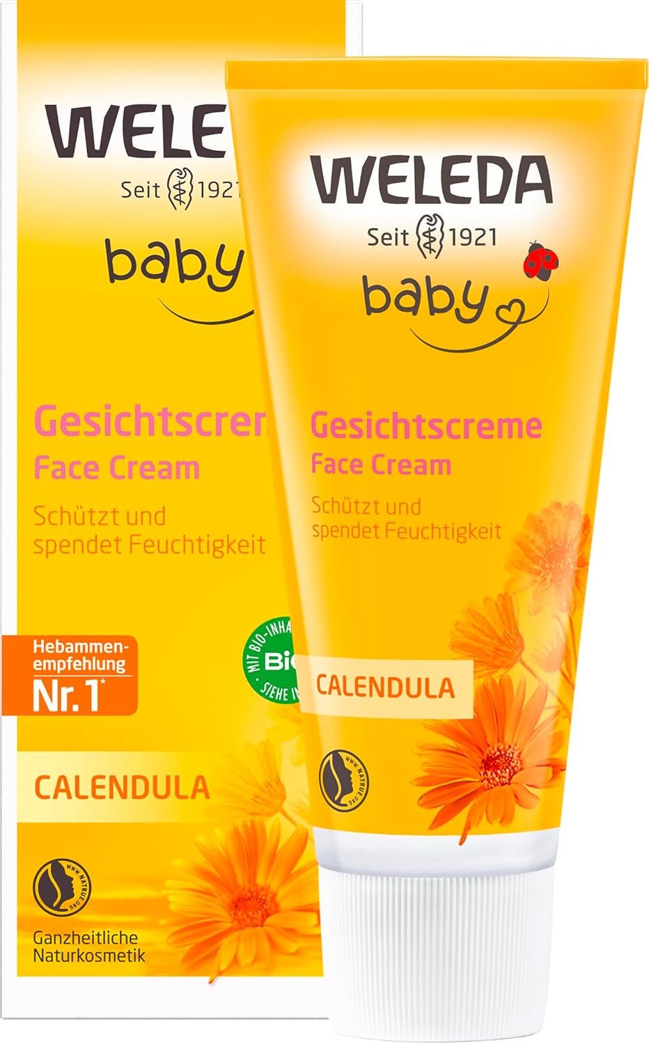 WELEDA Organiczny krem ​​do twarzy z nagietkiem dla dzieci - Naturalny kosmetyczny krem ​​nawilżający z olejkiem migdałowym i woskiem pszczelim do pielęgnacji skóry suchej. Naturalny krem do pielęgnacji twarzy dla niemowląt i dzieci (1x 50ml) Dzieci - Kąpiel i pielęgnacja Naty Shop Krem do twarzy 50 ml (1 opakowanie)
