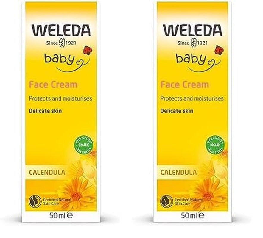 WELEDA Organiczny krem do twarzy z nagietkiem dla dzieci - Naturalny kosmetyczny krem nawilżający z olejkiem migdałowym i woskiem pszczelim do pielęgnacji skóry suchej. Naturalny krem ​​do pielęgnacji twarzy dla niemowląt i dzieci (1x 50ml) Dzieci - Kąpiel i pielęgnacja Naty Shop Krem do twarzy 50 ml (opakowanie 2 szt.)
