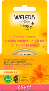 WELEDA Organic Baby Calendula Magic Balm - Uniwersalny balsam naturalnych kosmetyków do twarzy i ciała do pielęgnacji i łagodzenia suchej skóry i ust. Uniwersalny bogaty balsam dla niemowląt i dzieci (1x 25g) Dzieci - Kąpiel i pielęgnacja Naty Shop