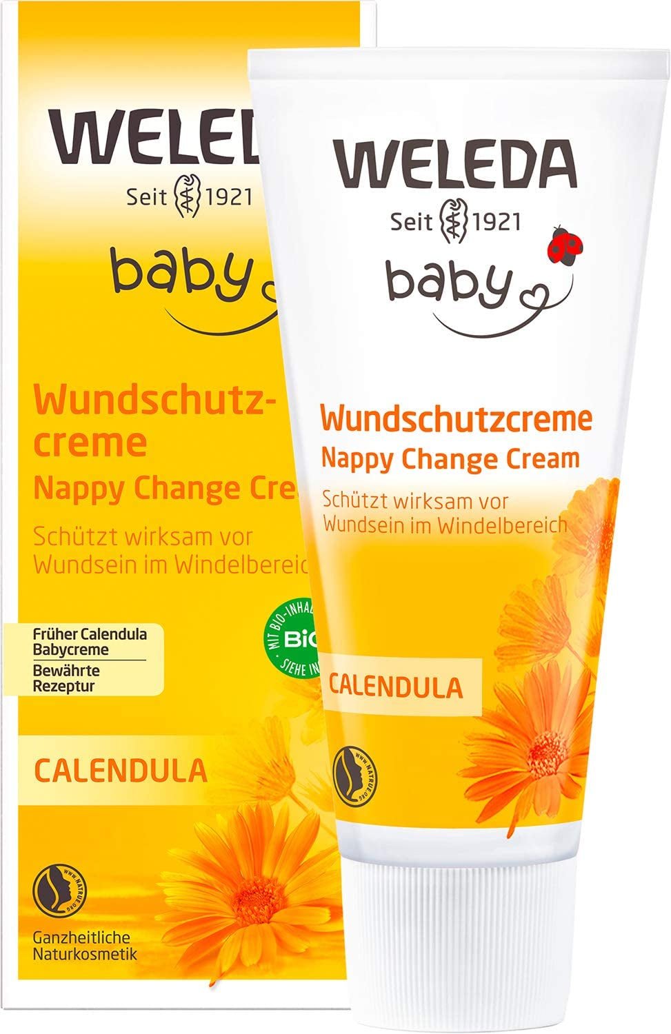 WELEDA Organiczny krem ​​​​ochronny na rany dla niemowląt z nagietkiem 75ml - Naturalny kosmetyk maść na rany/krem dla dzieci do ochrony wrażliwej skóry dziecka w okolicach pieluszki. Pomaga na zaczerwienienia, podrażnienia i ból skóry. Dzieci - Kąpiel i pielęgnacja skóry Naty Shop Krem ochronny na rany 75 ml