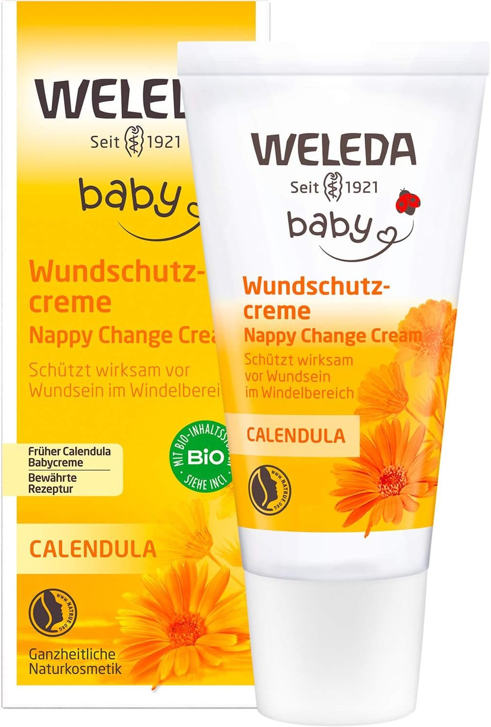 WELEDA Organiczny krem ​​ochronny na rany dla niemowląt z nagietkiem 75ml - Naturalny kosmetyk maść na rany/krem dla dzieci do ochrony wrażliwej skóry dziecka w okolicach pieluszki. Pomaga na zaczerwienienia, podrażnienia i ból skóry. Dzieci - Kąpiel i pielęgnacja skóry Naty Shop Krem ochronny na rany 30 ml