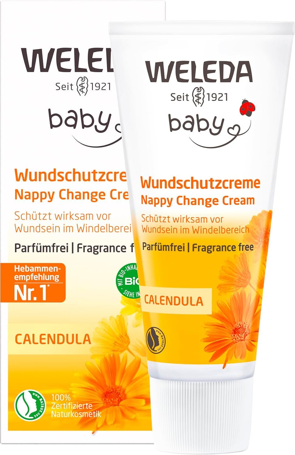 WELEDA Organiczny krem ​​ochronny na rany dla niemowląt z nagietkiem 75ml - Naturalny kosmetyk maść na rany/krem dla dzieci do ochrony wrażliwej skóry dziecka w okolicach pieluszki. Pomaga na zaczerwienienia, podrażnienia i ból skóry. Dzieci - Kąpiel i pielęgnacja Naty Shop Krem ochronny na rany 75ml bez zapachu