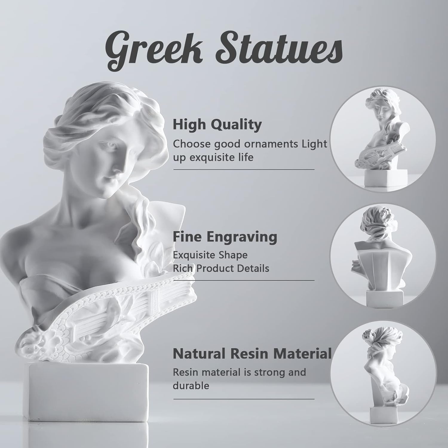 XMGZQ Biała statua Afrodyty, żywiczna statua popiersia z mitologii greckiej, do dekoracji pokoju kokietki, dekoracji ciemnego pokoju akademickiego, półki na książki, przegroda, centralny element stolika kawowego, statuetki i rzeźby Naty Shop
