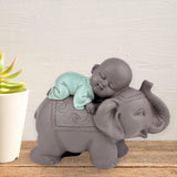 Posąg Zen'Light Budda Bonze śpiący na słoniu - Atmosfera Zen w Twojej świętej przestrzeni - piękna pomyślna figura - wys. 9,5 cm, brązowo-zielona. Figurki i rzeźby Naty Shop
