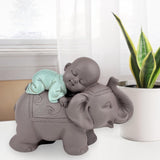 Posąg Zen'Light Budda Bonze śpiący na słoniu - Atmosfera Zen w Twojej świętej przestrzeni - piękna pomyślna figura - wys. 9,5 cm, brązowo-zielona. Figurki i rzeźby Naty Shop