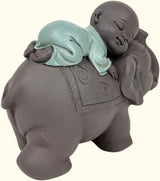 Posąg Zen'Light Budda Bonze śpiący na słoniu - Atmosfera Zen w Twojej świętej przestrzeni - piękna pomyślna figura - wys. 9,5 cm, brązowo-zielona. Figurki i rzeźby Naty Shop