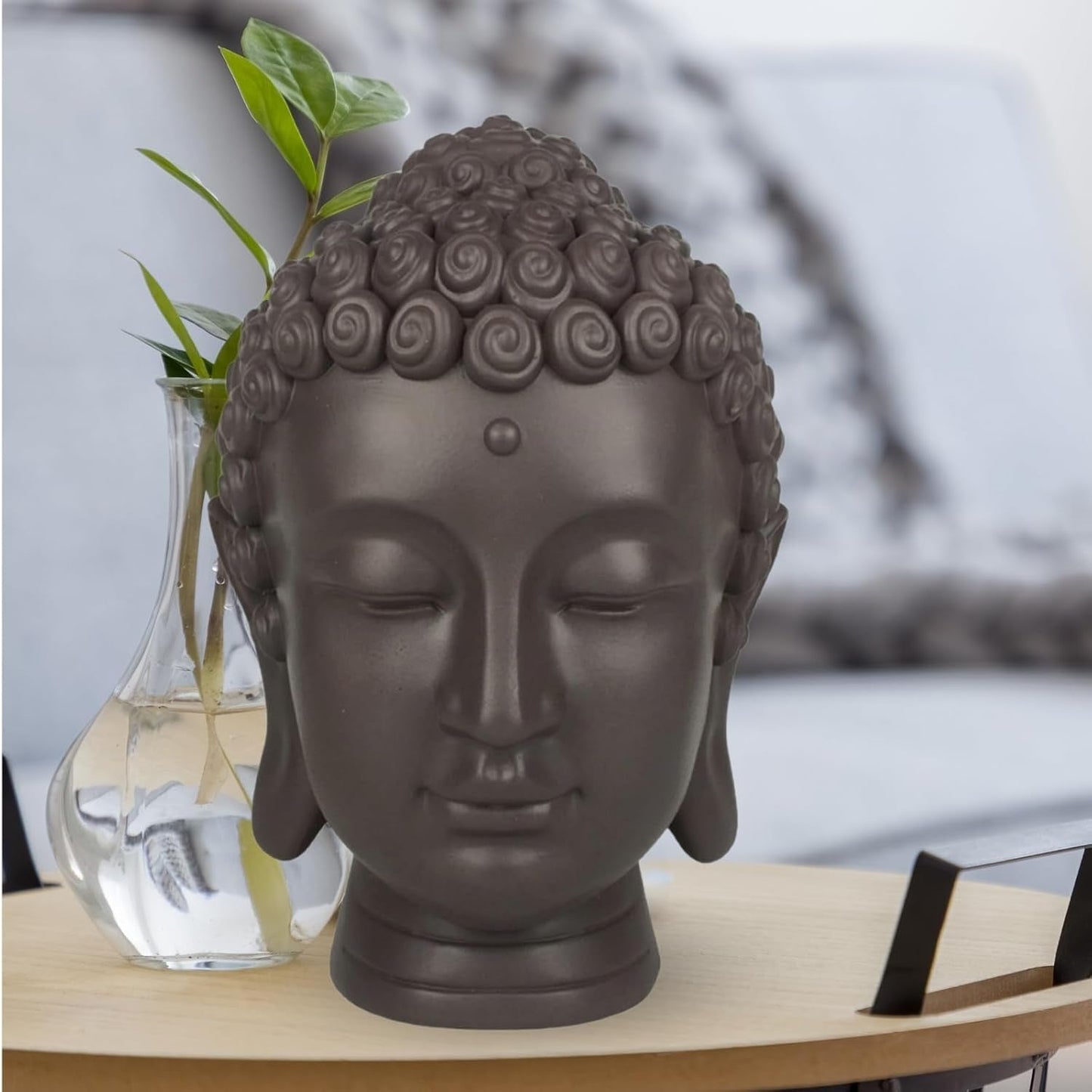 Zen'Light - Figurka z głową Buddy - Ozdoba do zen, medytacji i feng shui - Prezent dla relaksującej i duchowej atmosfery - Figurka Buddy - Wysokość: 20 cm - Kolor: zielony/brązowy Figurki i rzeźby Naty Shop