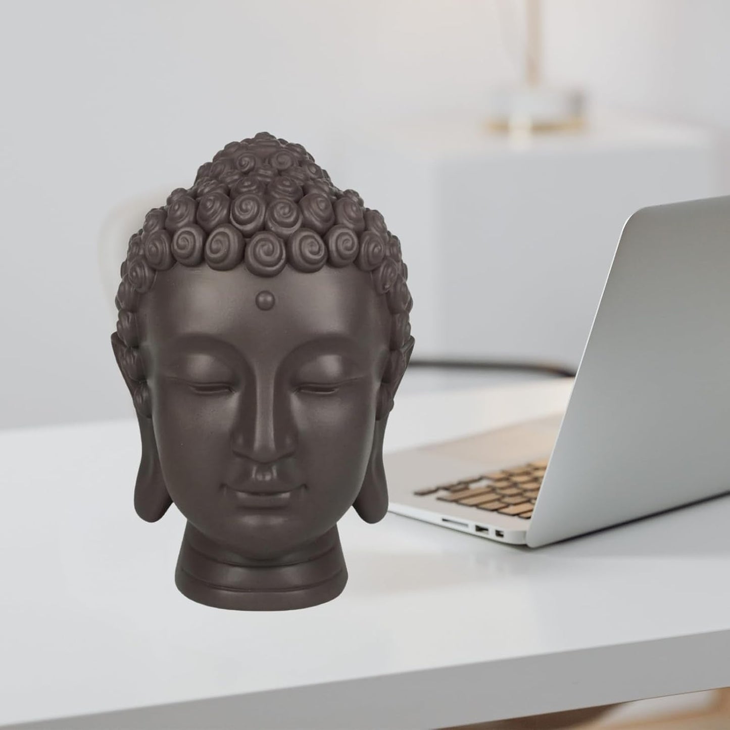 Zen'Light - Figurka z głową Buddy - Ozdoba do zen, medytacji i feng shui - Prezent dla relaksującej i duchowej atmosfery - Figurka Buddy - Wysokość: 20 cm - Kolor: zielony/brązowy Figurki i rzeźby Naty Shop