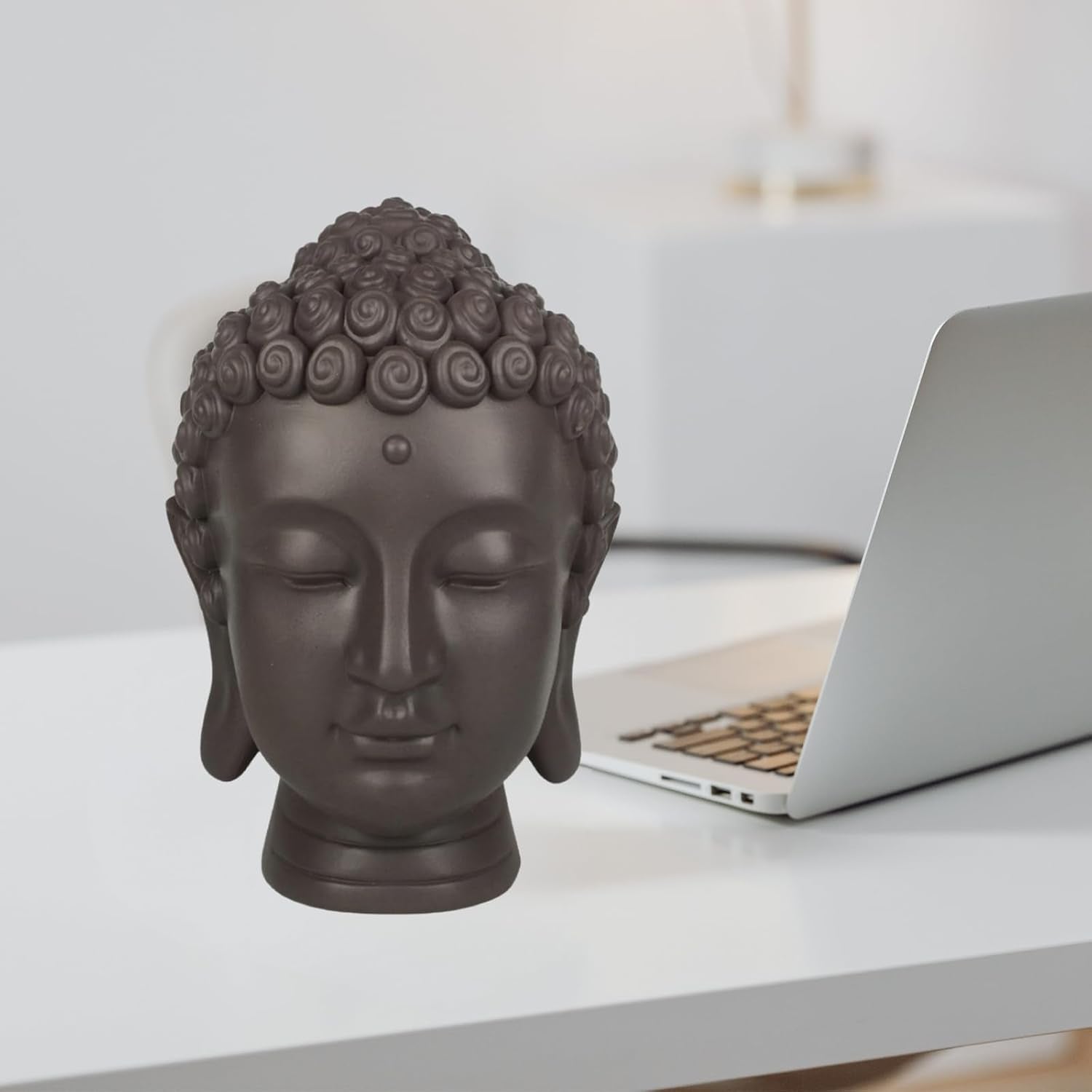 Zen'Light - Figurka z głową Buddy - Ozdoba do zen, medytacji i feng shui - Prezent dla relaksującej i duchowej atmosfery - Figurka Buddy - Wysokość: 20 cm - Kolor: zielony/brązowy Figurki i rzeźby Naty Shop