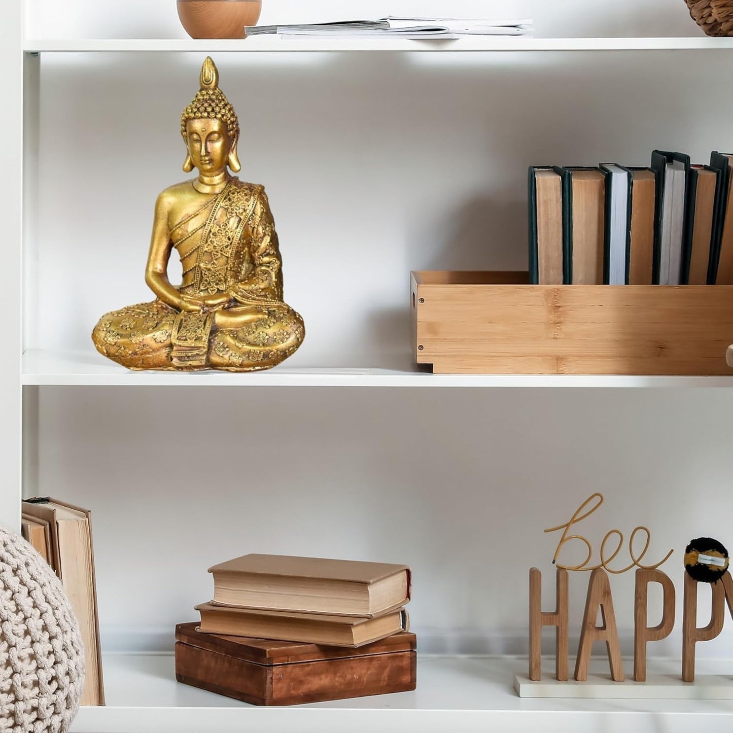 Zen'Light - Figurka z głową Buddy Sanci - Ozdoba do zen, medytacji i feng shui - Prezent dla relaksującej i duchowej atmosfery - Posąg Buddy - Wysokość: 18 cm - Kolor: złoty Figurki i rzeźby Naty Shop