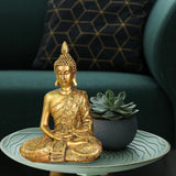 Zen'Light - Figurka z głową Buddy Sanci - Ozdoba do zen, medytacji i feng shui - Prezent dla relaksującej i duchowej atmosfery - Posąg Buddy - Wysokość: 18 cm - Kolor: złoty Figurki i rzeźby Naty Shop