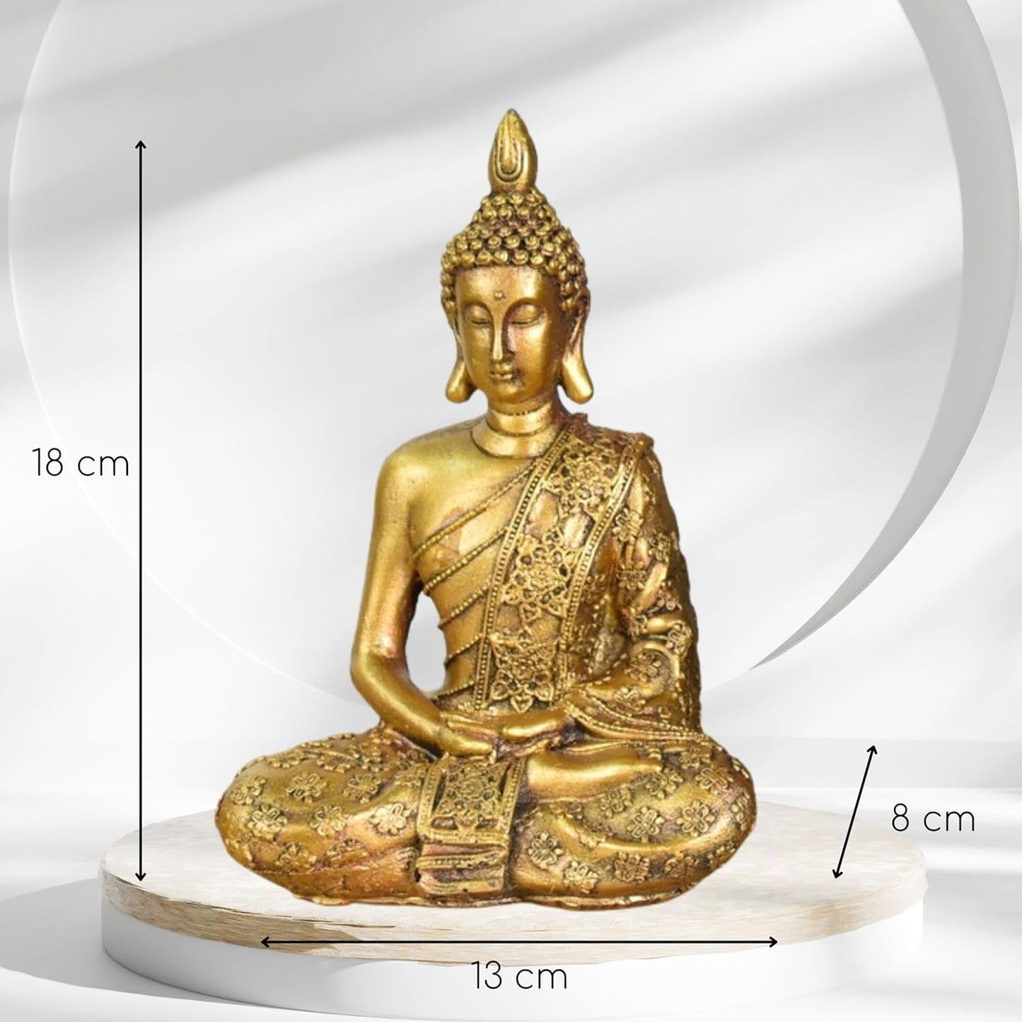 Zen'Light - Figurka z głową Buddy Sanci - Ozdoba do zen, medytacji i feng shui - Prezent dla relaksującej i duchowej atmosfery - Posąg Buddy - Wysokość: 18 cm - Kolor: złoty Figurki i rzeźby Naty Shop
