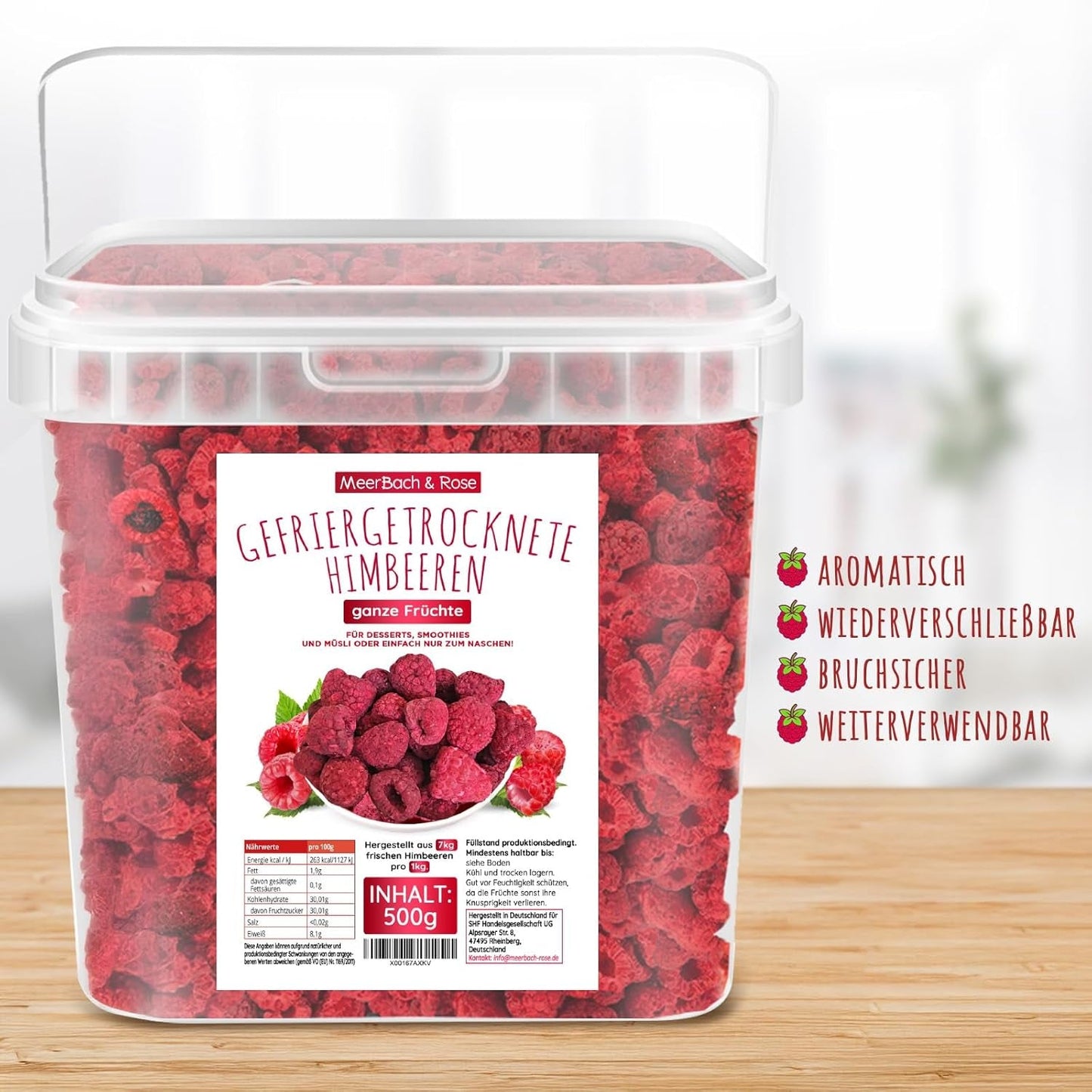 Maliny liofilizowane, BEZ produktów chińskich, 500g całych owoców liofilizowanych, bez dodatków, owocowe, wyprodukowane w Niemczech Produkty suszone Naty Shop