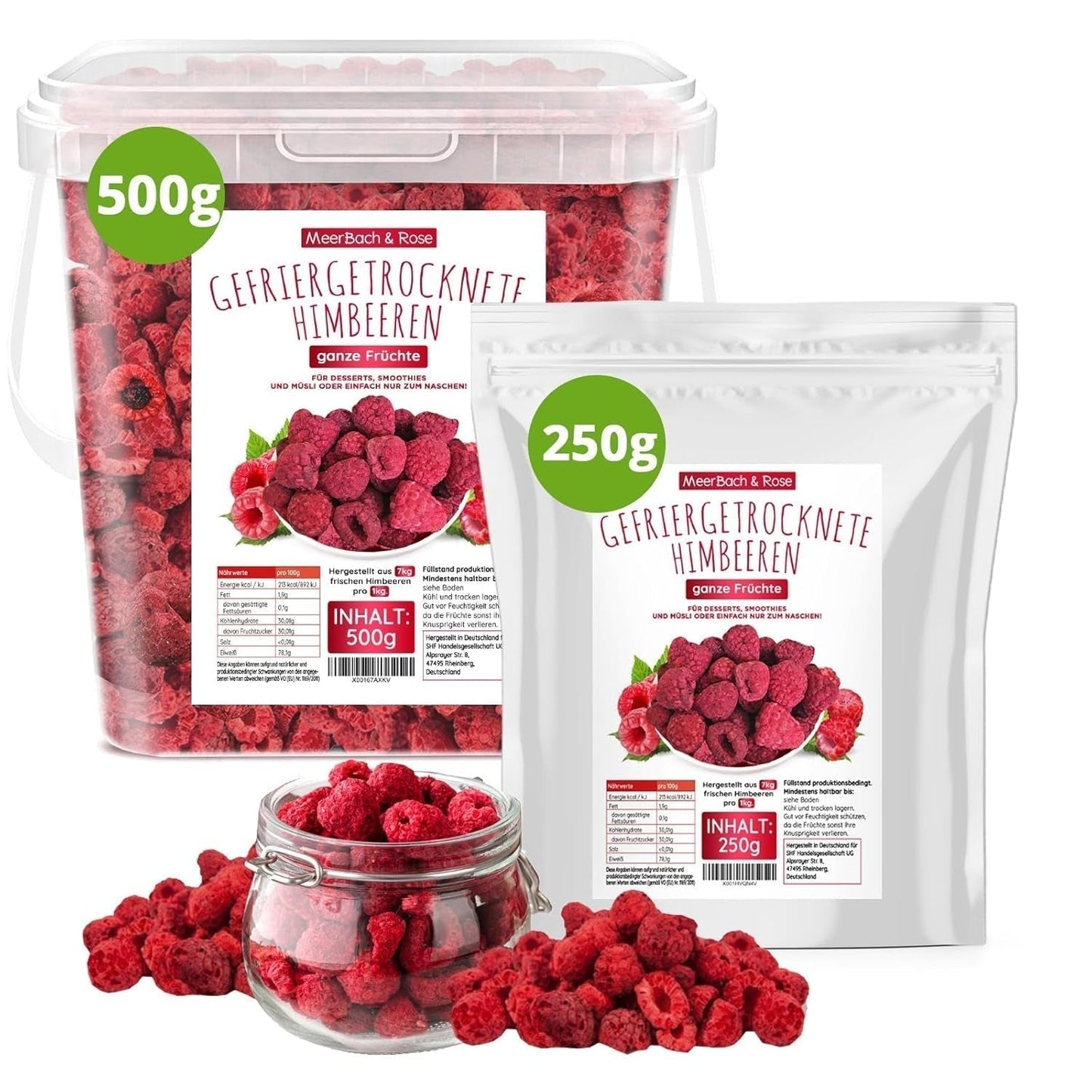 Maliny liofilizowane, BEZ produktów chińskich, 500g całych owoców liofilizowanych, bez dodatków, owocowe, wyprodukowane w Niemczech Produkty suszone Naty Shop